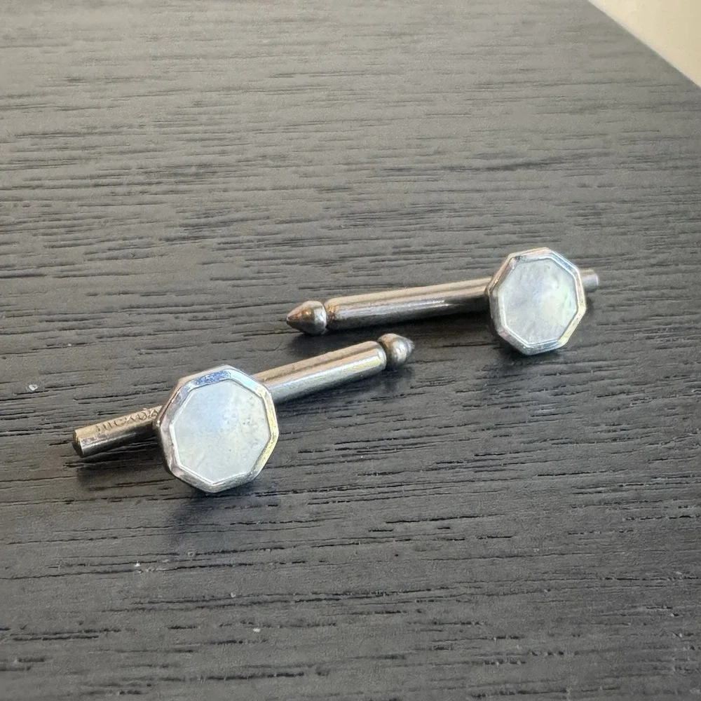 50s Hickok Octagon Bullet Mother of Pearl Cufflinks Silver Tone Mid Century‎